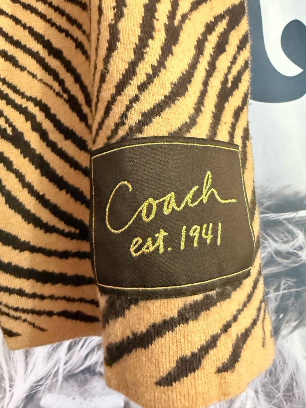 Coach Tiger Stripe Scarf in Tan and Black